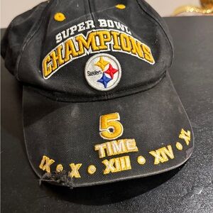 Pittsburgh Steelers 5X time winning Super Bowl champion hat cap adj distressed